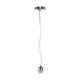Chrome ceiling rose fitting with a 90cm flex leading to an E27 lampholder, steel construction, shown against a plain white background.