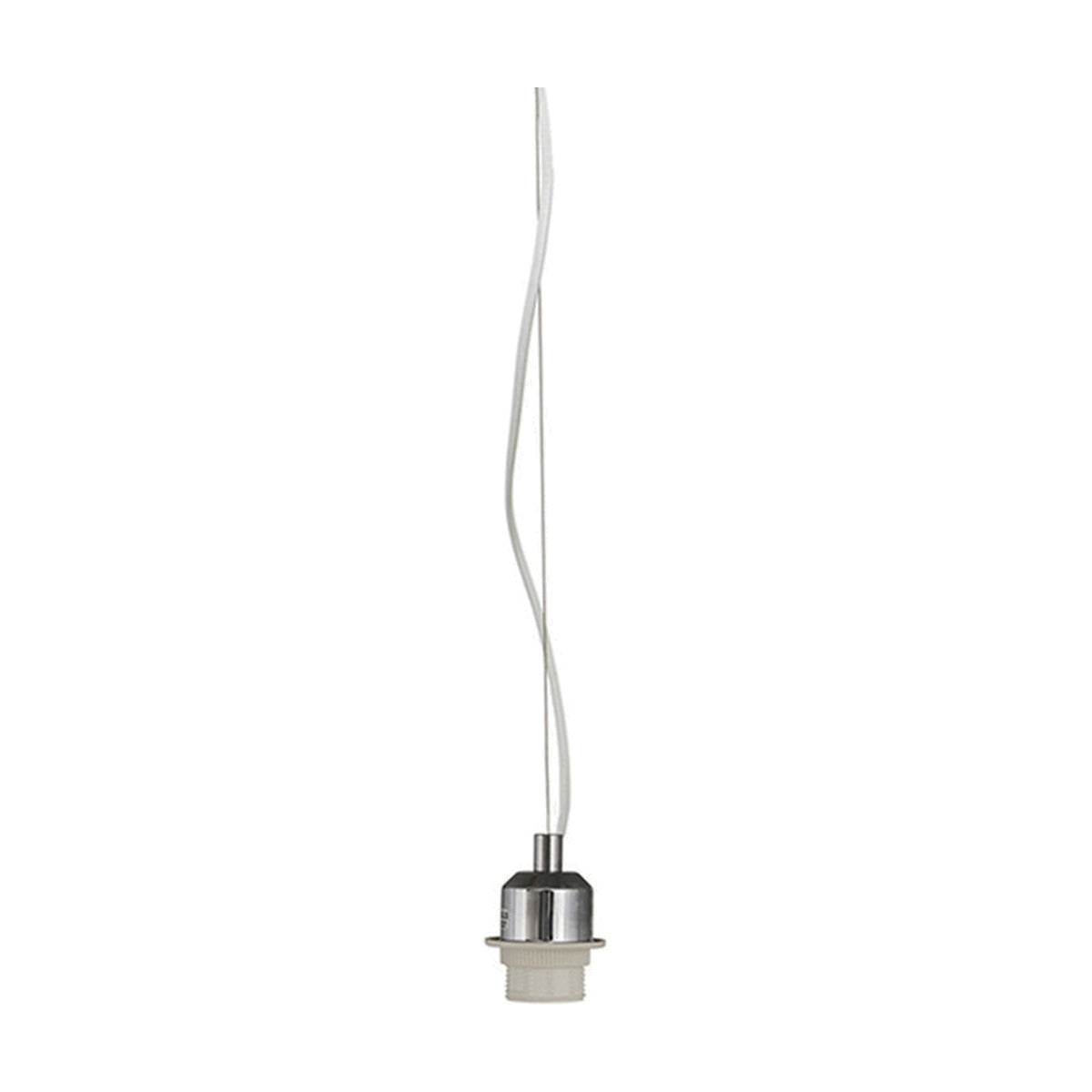 Chrome contemporary E27 ceiling pendant fitting, 90cm suspension flex with steel lampholder, shown against a plain white background.