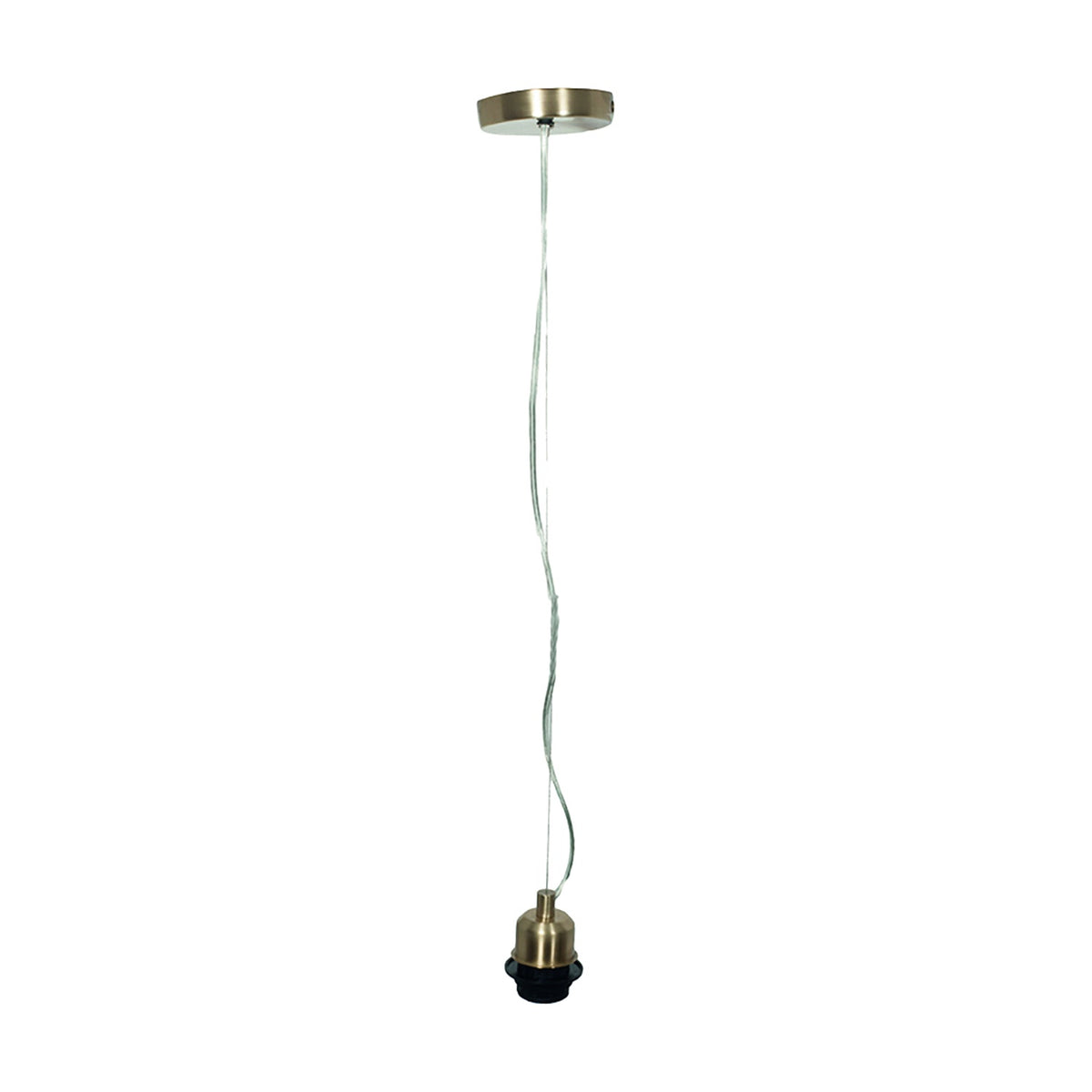 Champagne ceiling rose pendant fitting with E27 lampholder, 90cm flex and steel construction, shown against a plain white background.