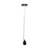 Black chrome E27 ceiling rose pendant fitting with long flex and lampholder, 90cm drop, shown on a plain white background.