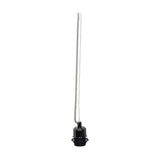 Black chrome E27 ceiling fitting with long hanging flex and cylindrical lampholder, dimmable, shown on a plain white background.