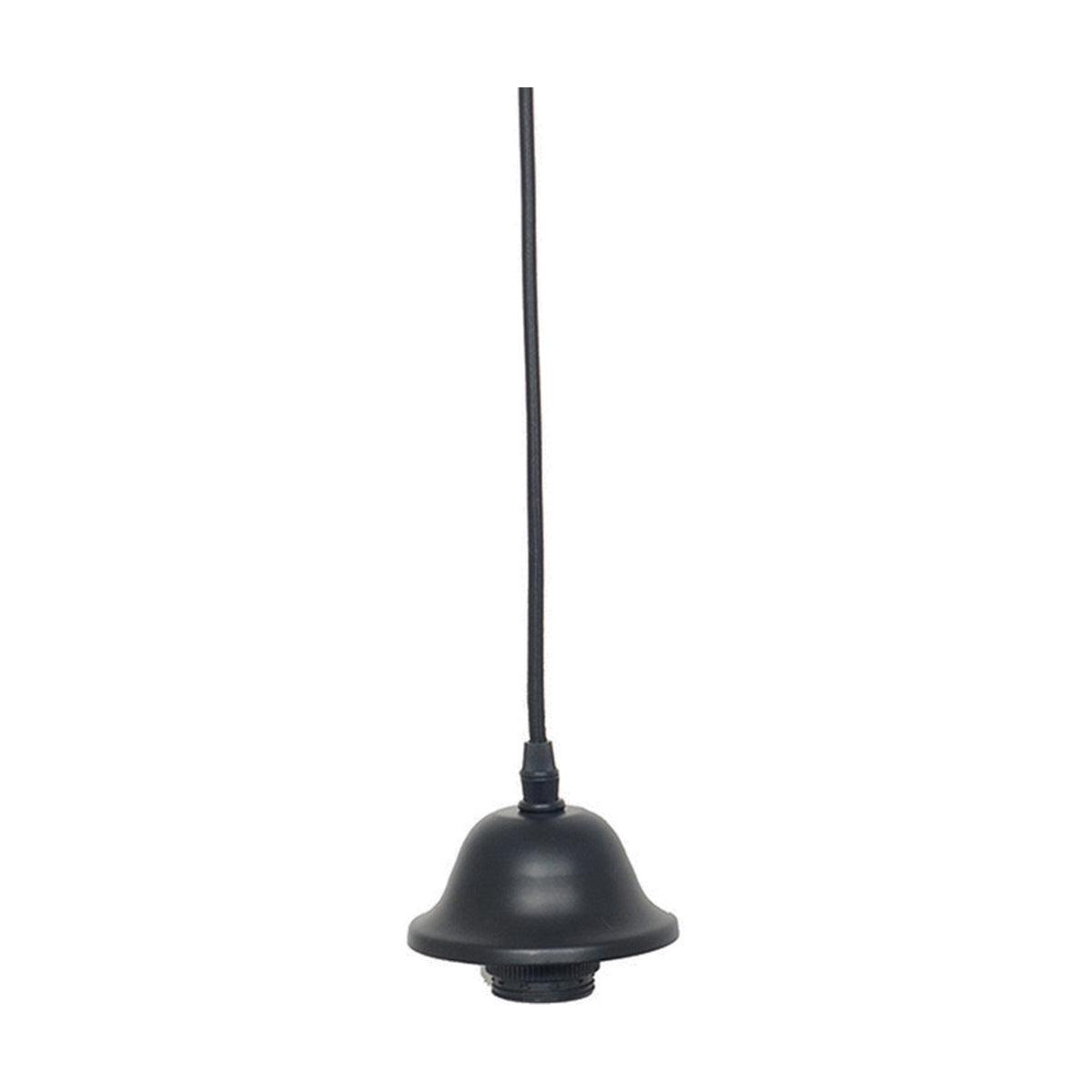 Black retro electrified E27 ceiling fitting, 75cm drop with bell-shaped ceiling rose in matte black metal, shown against a plain white background.