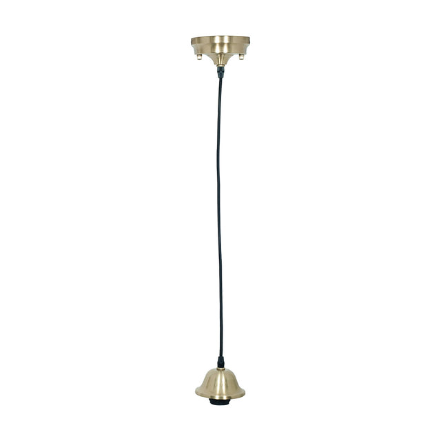 Champagne retro electrified E27 ceiling fitting, 75cm, with round ceiling rose, black cord, and bell-shaped metal shade, shown on a plain white background.