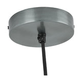Round dark antique silver metal ceiling rose fitting with black fabric flex cable, shown on a plain white background.