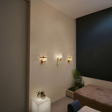 Mica 1 Light Disc Alabaster Wall Light - Soft White & Brushed Brass