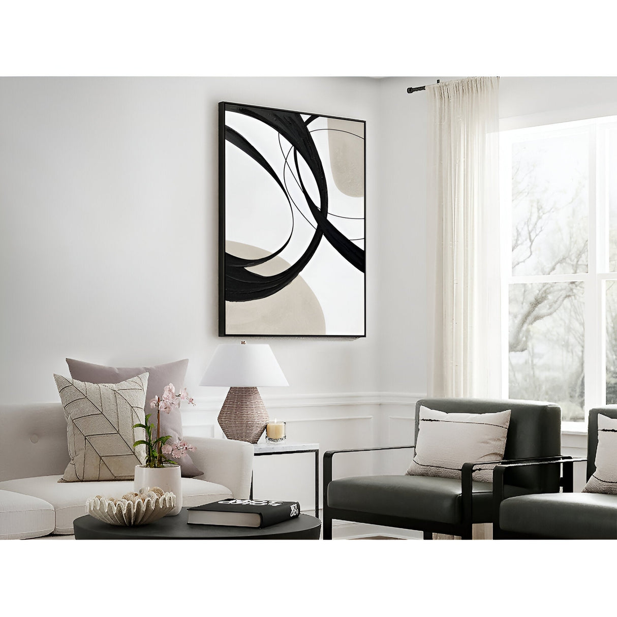 Actio II Black & Cream Acrylic Painting – 80×120cm