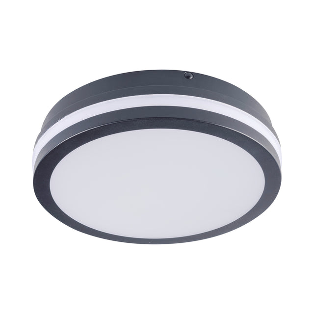 Beno Ø220 12-18W LED Ceiling Light PIR Colour Selectable IP65 - Anthracite