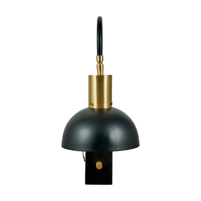 Mayfair Matt Black Domed Task Wall Light with brass gooseneck arm and rectangular base switch, shown on a plain white background.
