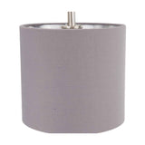 Elin wall light with a cylindrical steel grey fabric shade and brushed silver fitting and stem, shown against a plain white background.