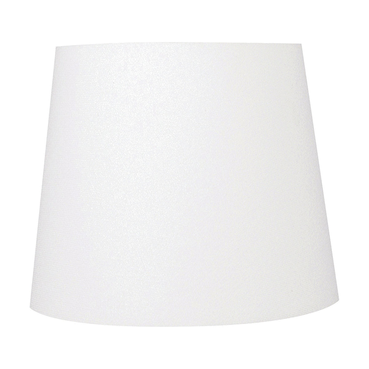 White fabric drum lamp shade with a tapered shape, shown alone on a plain white background.