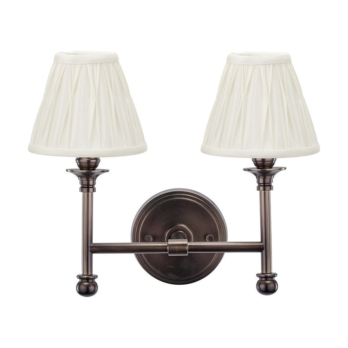 Piero Antique Bronze Double Wall Light with 2 Cream Silk Mix Shades