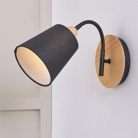 Juna Black Metal & Wood Wall Light - 22cm