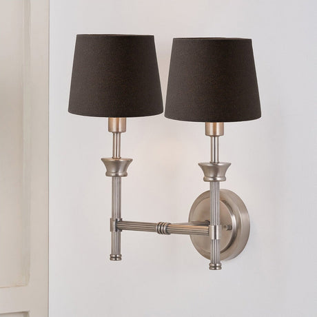 Salvatore Antique Silver Metal Double Wall Light with 2 Grey Shades
