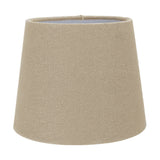 Tapered fabric lamp shade in taupe with a plain weave texture, shown alone on a white background, revealing a light grey interior lining.
