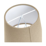 Close-up interior view of the Salvatore double wall light's taupe fabric shade, showing the white inner lining and metal support frame on a plain background.