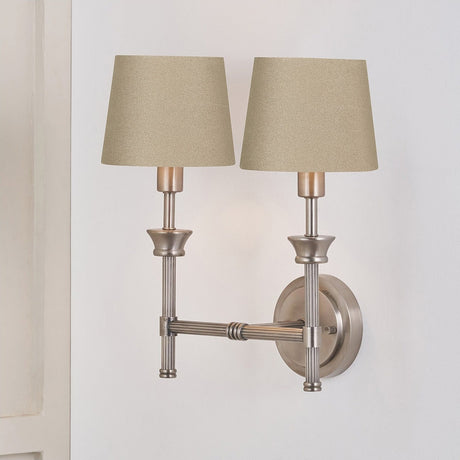 Salvatore Antique Silver Metal Double Wall Light with 2 Taupe Shades