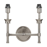 Salvatore double wall light in antique silver metal with reeded columns and a round backplate, shown without shades on a plain white background.