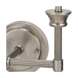 Close-up of the Salvatore double wall light in antique silver metal, showing the reeded arms, round wall mount, and finial detail against a plain white background.