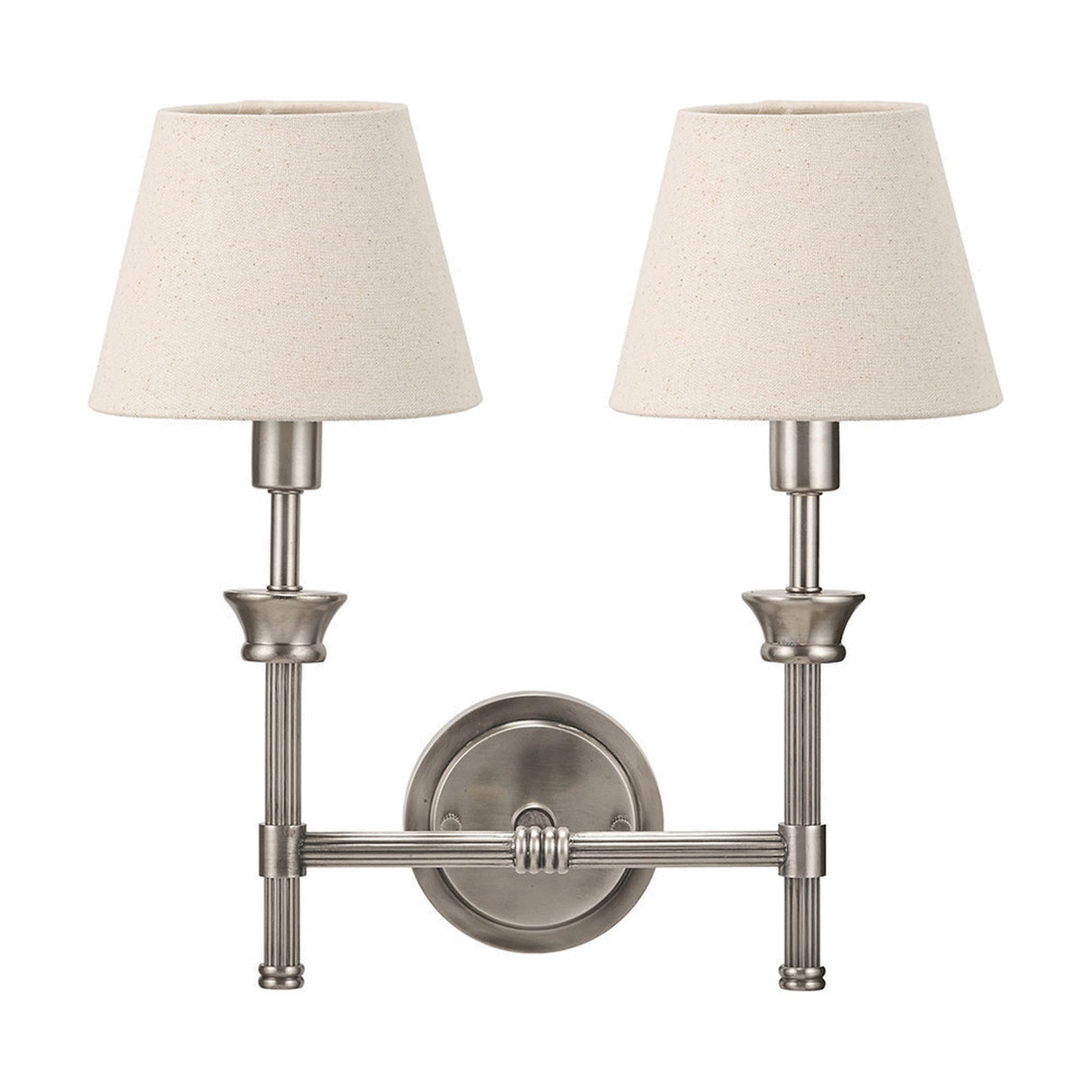 Salvatore Antique Silver Metal Double Wall Light with 2 Cream Shades