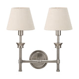 Salvatore Antique Silver Metal Double Wall Light with 2 Cream Shades