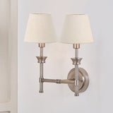 Salvatore Antique Silver Metal Double Wall Light with 2 Cream Shades