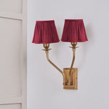 Tatiana Antique Brass Double Wall Light with 2 Mulberry Red Shades