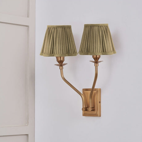Tatiana Antique Brass Double Wall Light with 2 Olive Green Shades