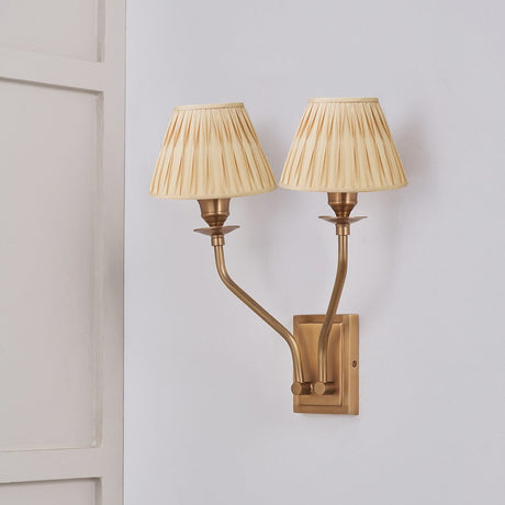 Tatiana Antique Brass Double Wall Light with 2 Gold Silk Mix Shades