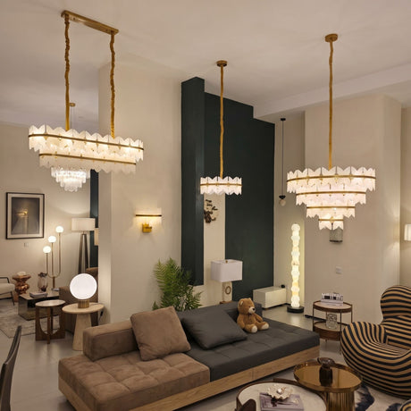 Petraia 6 Light Floral Alabaster Chandelier - Brushed Brass