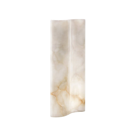 The Virelle LED Curved Panel Alabaster Table Lamp in Soft White features a wavy sculpted Spanish alabaster surface with delicate beige and gold veining, creating a stunning effect against its white background.