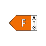 The energy efficiency label, featuring an orange arrow pointing to the left marked with the letter F, is shown alongside a scale from A (green) to G (red). The A position, which indicates optimal energy efficiency, is highlightedâ€”perfect for LED lights such as the E-Luminate 8.5W Non-Dimmable LED GLS Bulb - Daylight, B22, 6500K (2 Pack) that offer daylight color temperature.