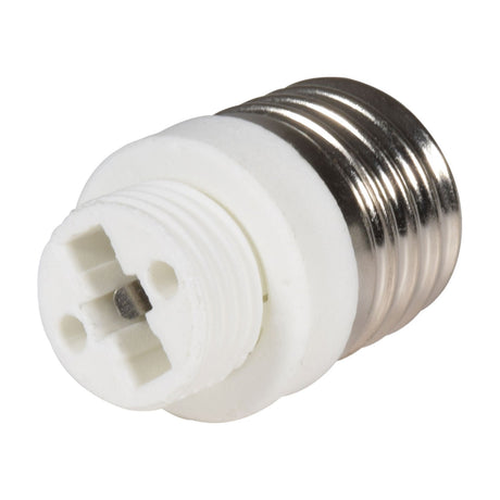 AVSL E27 to G9 lamp socket converter with silver Edison screw base and white thermoplastic G9 two-pin end, rated 60W max, on a white background.
