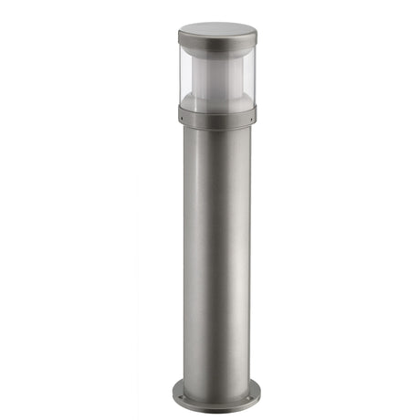 Reveal Cast Aluminium Outdoor Bollard Light in grey, 35cm cylindrical post with clear polycarbonate lens head and round base plate, shown on a plain white background.