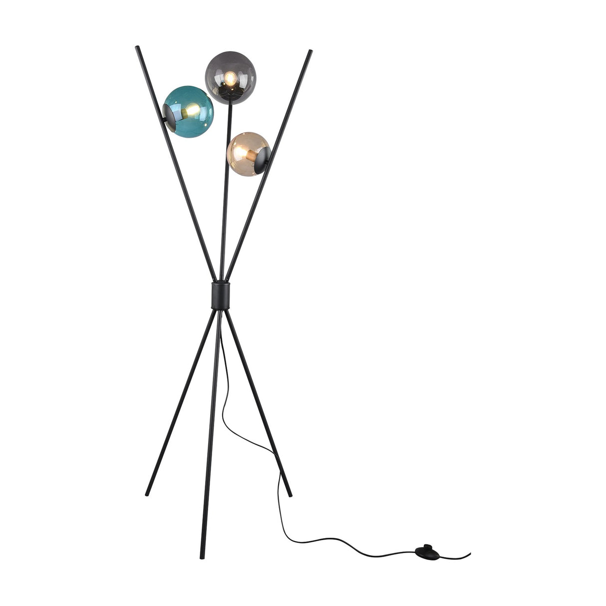 Lance 3 Light Glass Floor Lamp – Matt Black