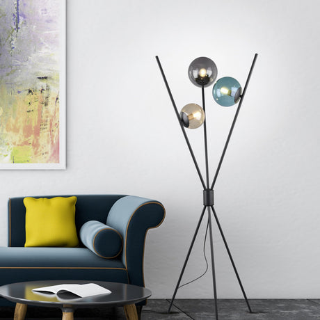 Lance 3 Light Glass Floor Lamp – Matt Black
