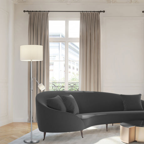 Hotel 2 Light Fabric Cone Floor Lamp – Satin Nickel