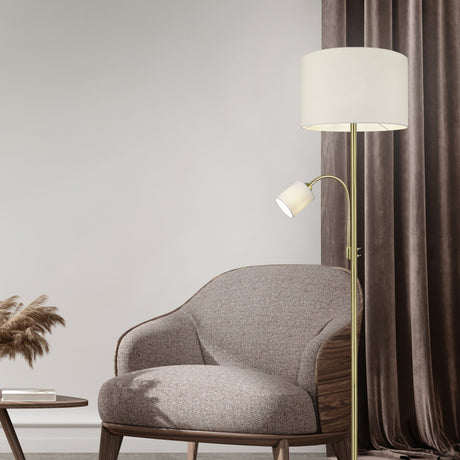 Hotel 2 Light Fabric Floor Lamp – Brass