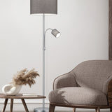 Hotel 2 Light Fabric Round Floor Lamp – Satin Nickel
