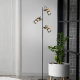 Tosh 3 Light Wooden Floor Lamp – Matt Black