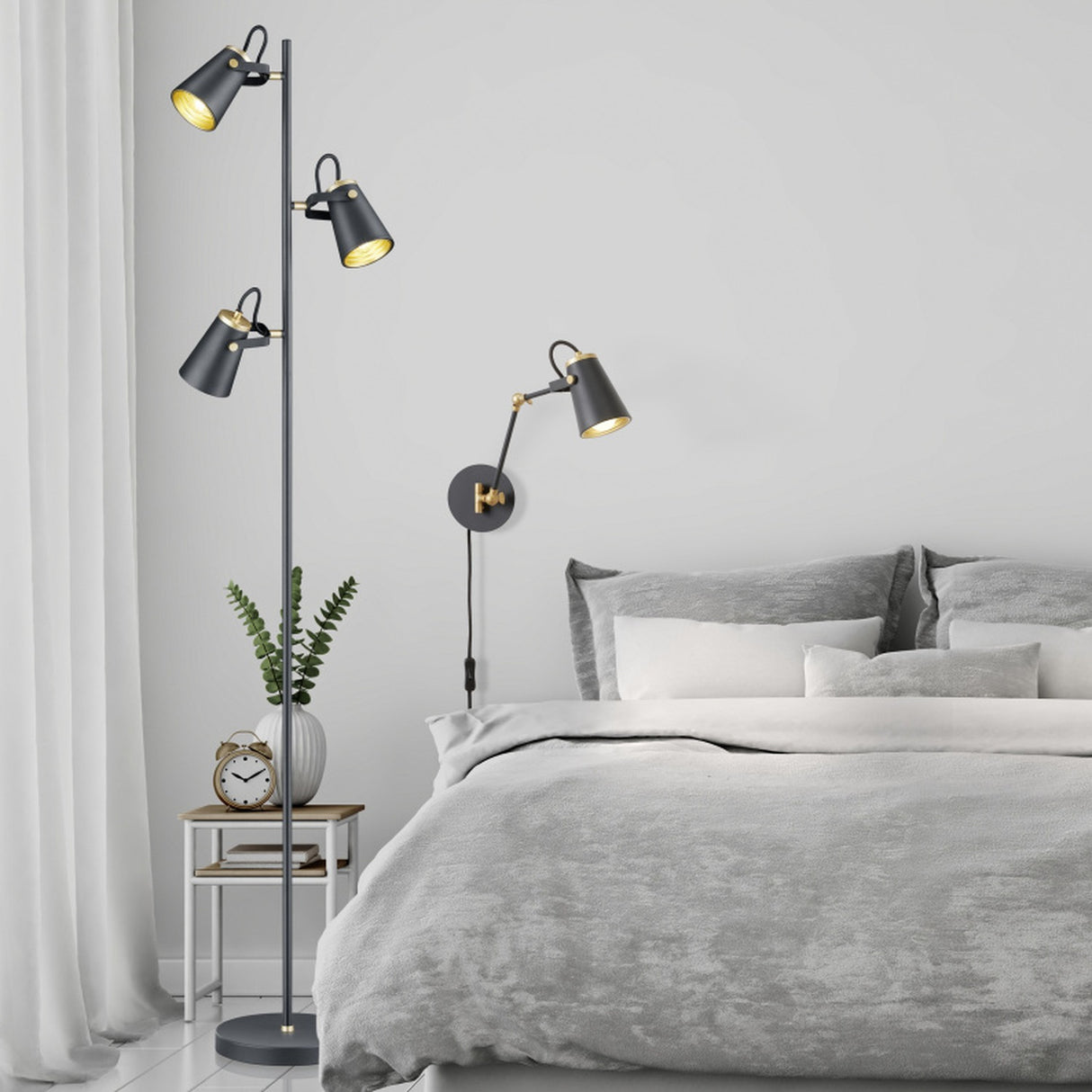 Edward 3 Light Floor Lamp – Black & Gold