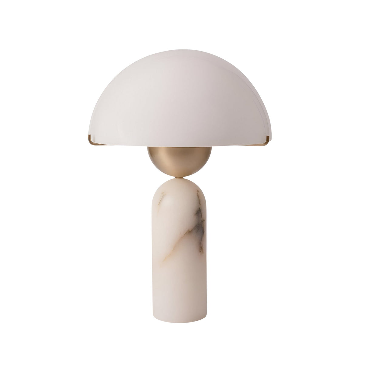 The Gildara 1 Light Dome Alabaster Table Lamp features a brushed bronze and soft white finish.