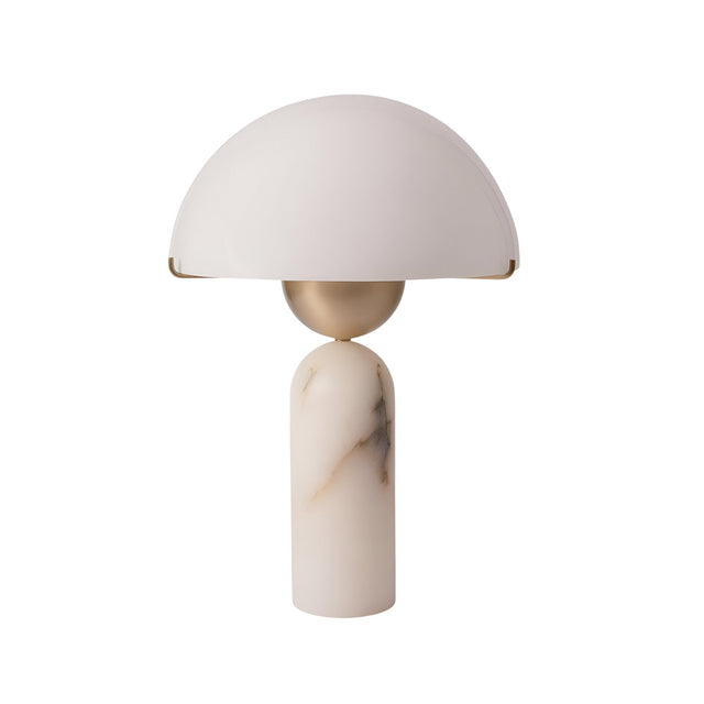 The Gildara 1 Light Dome Alabaster Table Lamp features a brushed bronze and soft white finish.