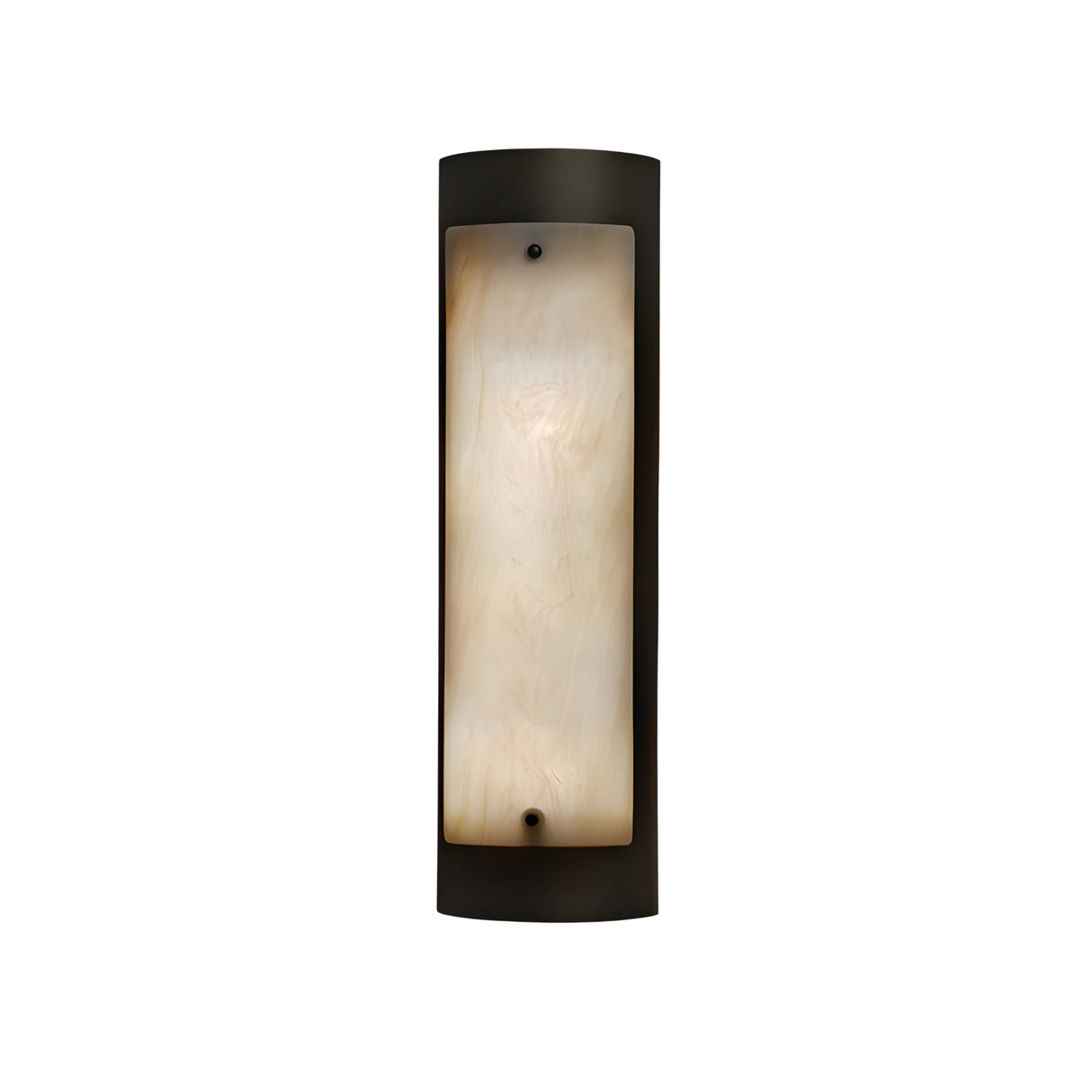 The Elantra LED Small Vertical Alabaster Wall Light features a soft white rectangular alabaster shade and a sleek black frame, offering modern elegance with gently diffused illumination.