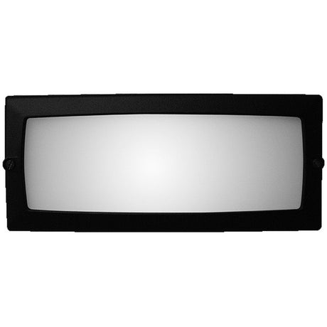 Cast Aluminium Outdoor Brick Light in black, a rectangular recessed wall fitting with a flush opal glass panel and screw fixings, shown on a plain white background.