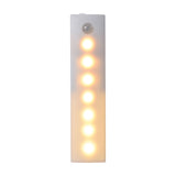 LYYT motion sensing LED light by AVSL, white plastic rectangular unit with PIR sensor and seven illuminated warm LEDs behind a frosted diffuser.