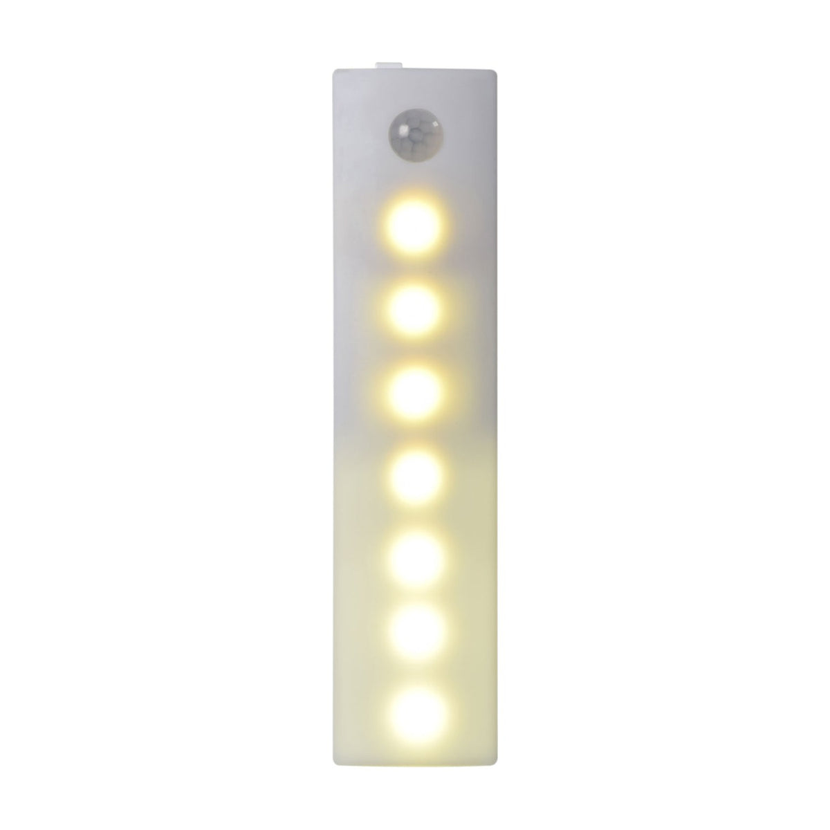 LYYT motion sensing LED light with 21 illuminated LEDs behind a frosted diffuser and PIR sensor at the top, in a slim white plastic body.