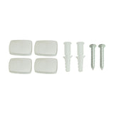 LYYT LED battery switch light mounting kit by AVSL with four white adhesive pads, two wall plugs and two screws on a plain background.