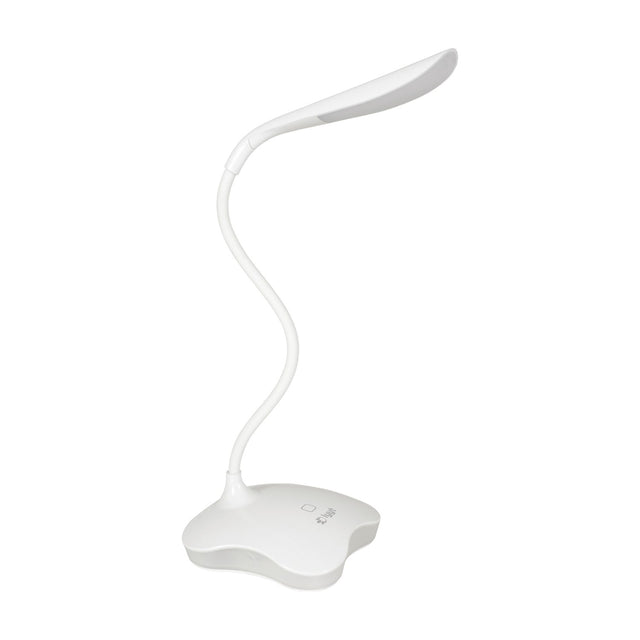 LYYT LED touch sensor USB desk lamp in white with a flexible gooseneck stem, curved head diffuser and contoured touch-control base, on a plain background.