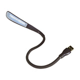 LYYT flexible USB LED task lamp in black with rubber gooseneck stem, illuminated LED diffuser panel head, and USB-A plug, shown on a white background.