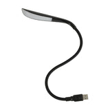 LYYT flexible USB LED task lamp in black with rubber gooseneck stem, flat diffuser head and USB-A plug, shown on a plain white background.